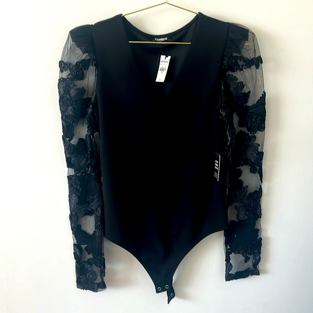 Express deep v bodysuit with embroidery.